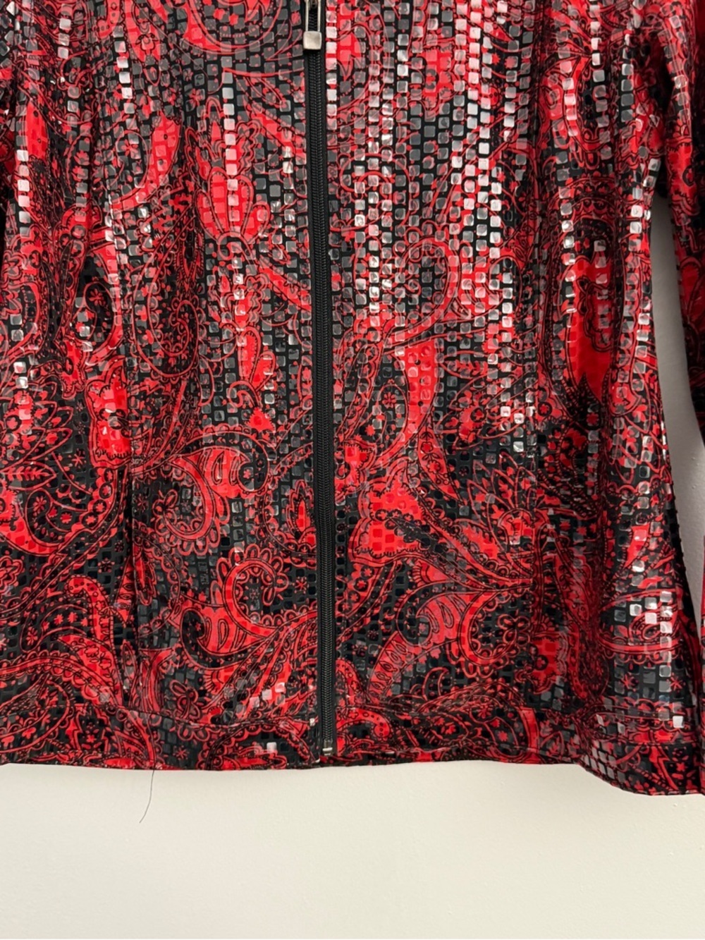 Koret Red and Black Paisley Zip Front Evening Jacket - Picture 3 of 10
